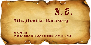 Mihajlovits Barakony névjegykártya